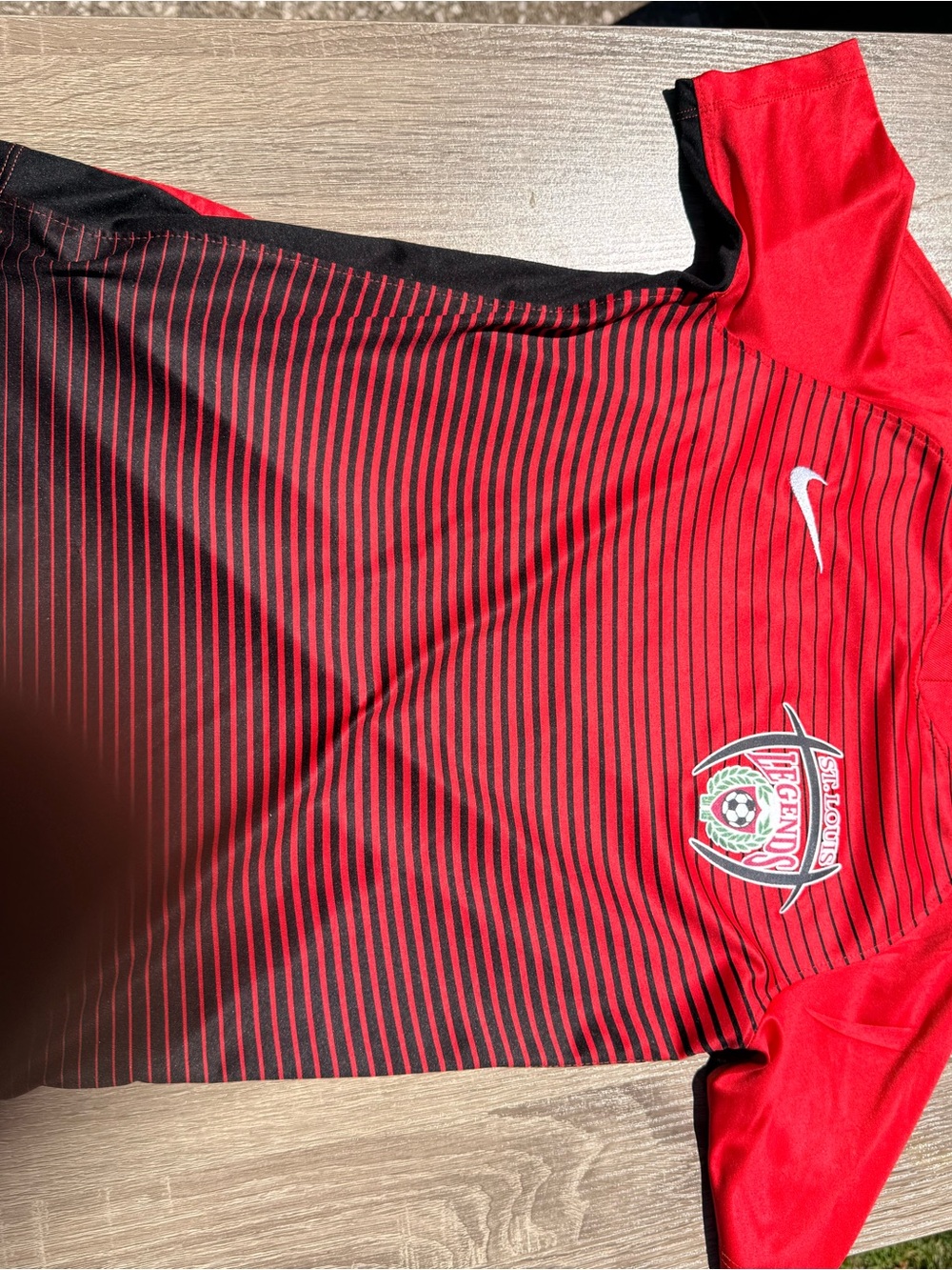 Nike Red and Black St Louis Legends #9 Striped Soccer Shirt with Crest